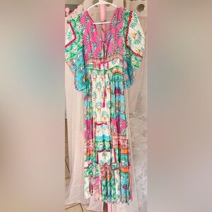 Women’s Pink Multi-Color Boho Floral Maxi Dress